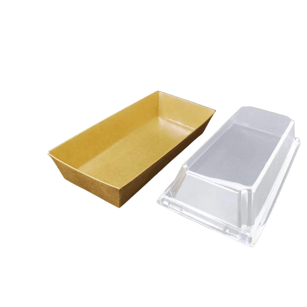 EB03RK Boîte rectangulaire carton kraft marron avec couvercle PET transparent