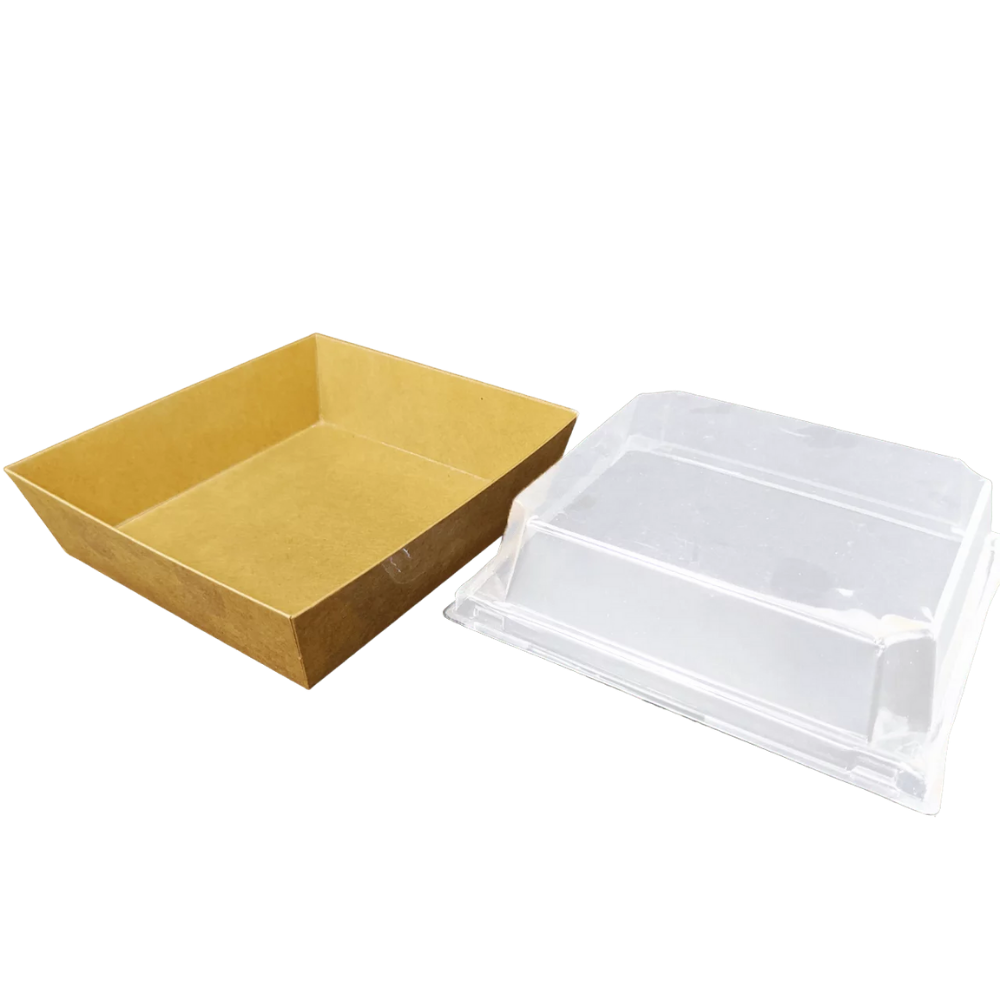 EB04RK Boîte carrée carton avec couvercle plastique transparent