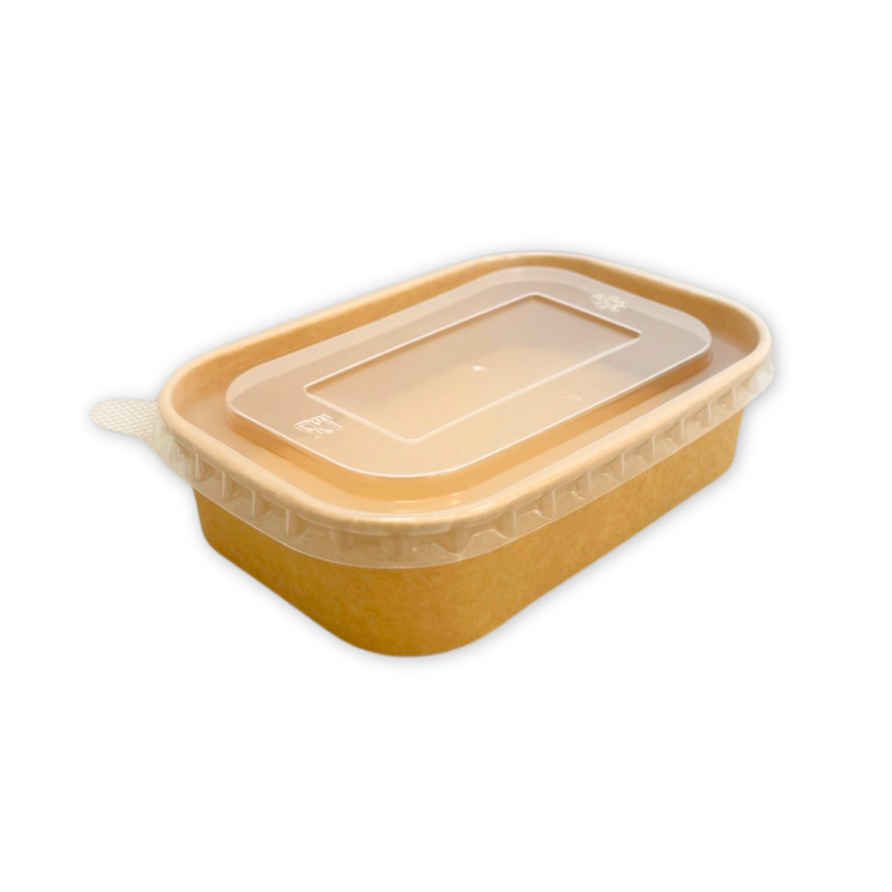 EB500RK Bol rectangulaire kraft avec couvercle PP transparent micro-ondable
