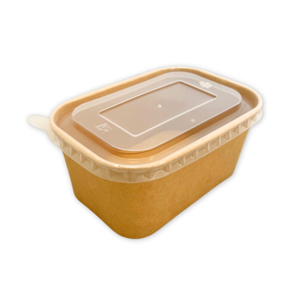 EB1000RK Bol rectangulaire kraft avec couvercle PP transparent micro-ondable
