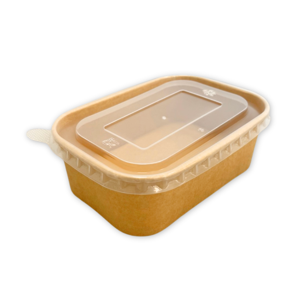 EB750RK Bol rectangulaire kraft avec couvercle PP transparent micro-ondable