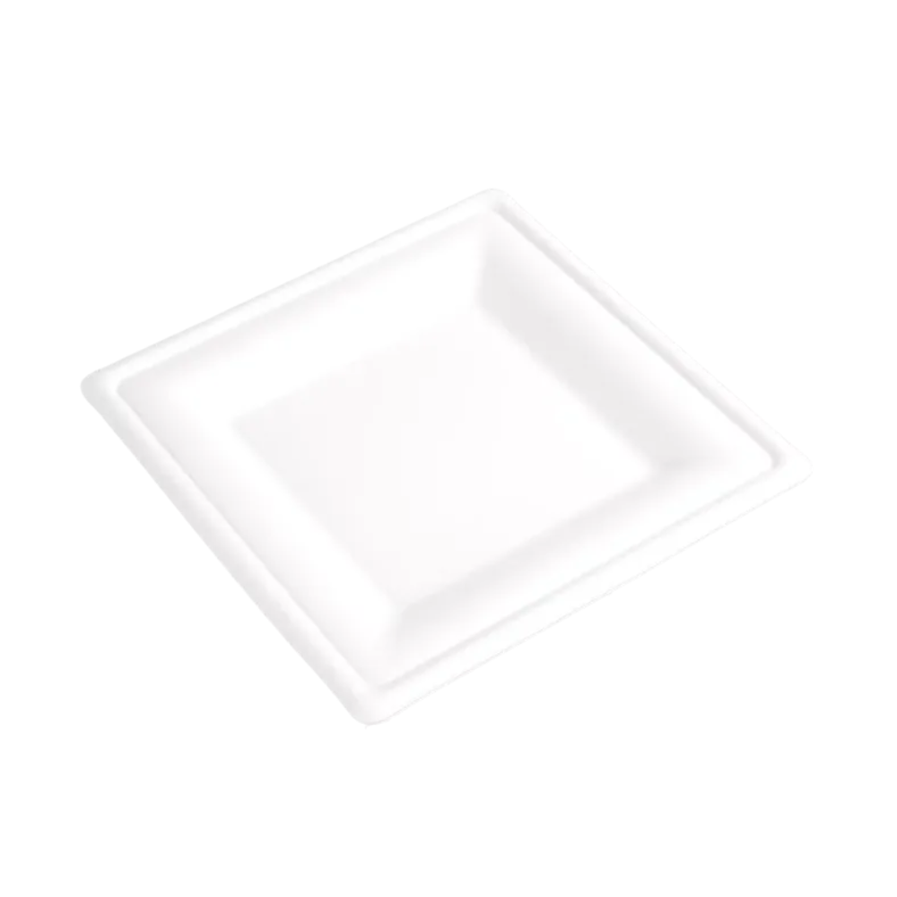 TP080 (2) Assiette carrée en pulpe de canne blanche pour tout type de réception. Assiette 100% biodégradable et compostable