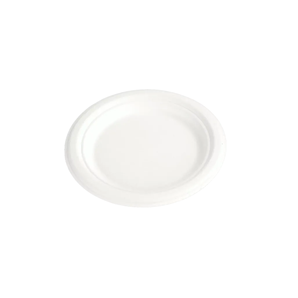 YP010 Assiette en pulpe de canne blanche pour tout type de réception. Assiette 100% biodégradable et compostable