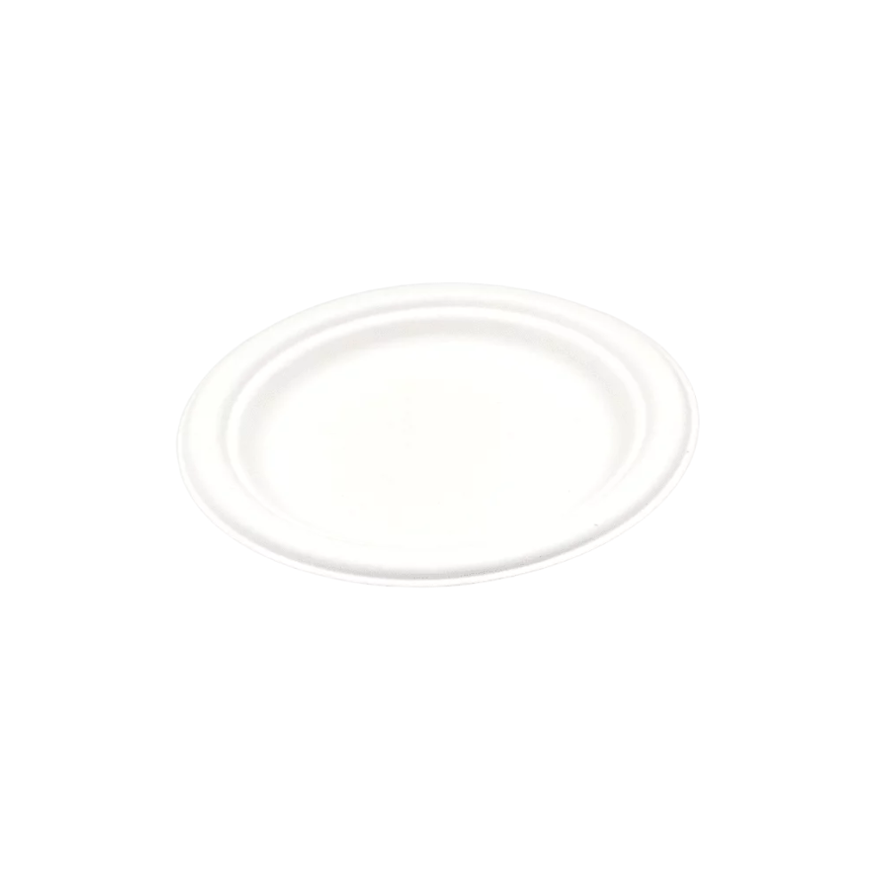 YP070 (2) Assiette en pulpe de canne blanche pour tout type de réception. Assiette 100% biodégradable et compostable