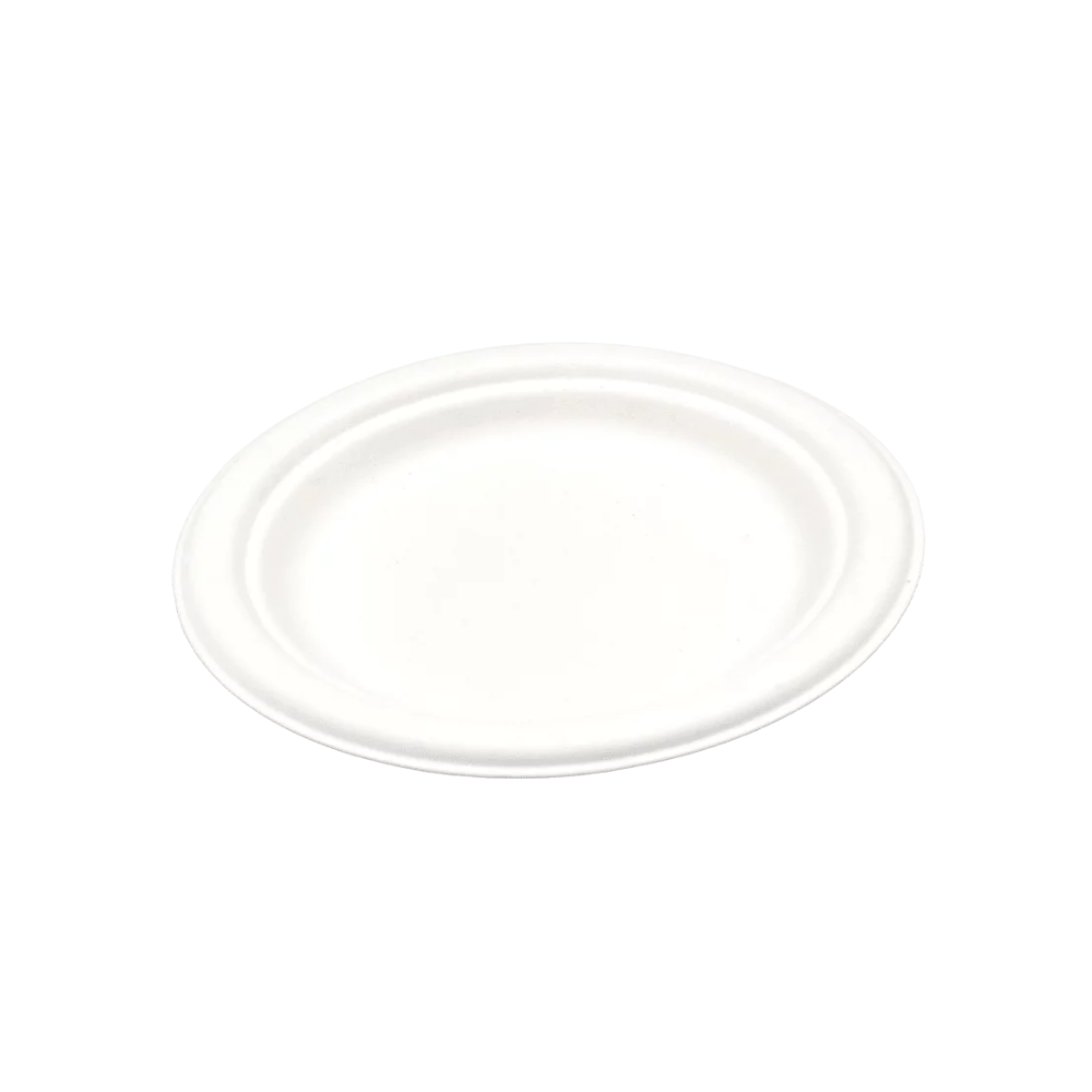 YP090 (2) Assiette en pulpe de canne blanche pour tout type de réception. Assiette 100% biodégradable et compostable