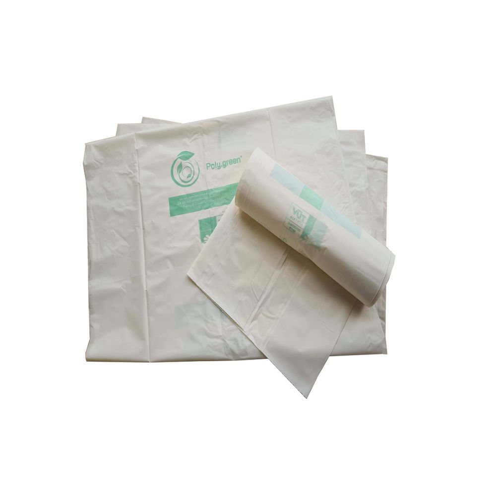 Sac poubelle biodégradable 110L blanc – 700 x 1100 mm à base d’amidon de maïs